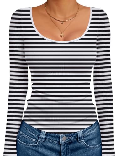 Ekouaer Long Sleeve Shirts for Women Ribbed Top Slim Fit Thermal Undershirt - image 1