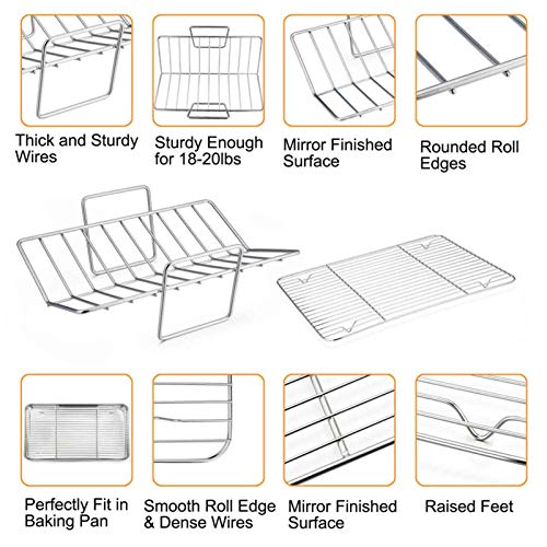 Teamfar Roasting Pan, 15 Inch Large Turkey Roaster Lasagna Pan With V Rack & Cooling Rack Set Stainless Steel For Thanksgiving Christmas, Healthy & Heavy Duty, Deep Side & Dishwasher Safe - 3 Pcs #TOP5