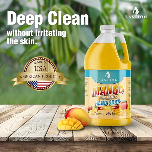 Image of Bastion Antibacterial Hand Soap - Mango Foaming Hand Wash - 1 /2 Gallon (64 oz.) Bulk. Refill Jug. Mango Scented. Non-toxic. Made in the USA.
