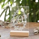 UNIQOOO Acrylic Wedding Table Numbers 1-20 with Wood Stands| 4x6 inch Botanical Olive Wreath Design,...