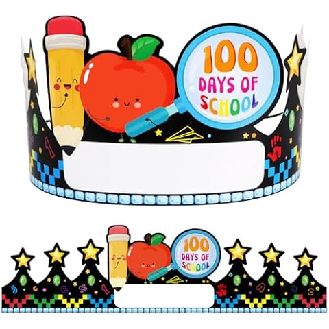 WhatSign 100th Day of School 100 Days of School Paper Crowns for Kids 24Pcs 100th Day of School Decorations Paper Crown Birthday Party Hat for School Activity Classroom Supplies Cover
