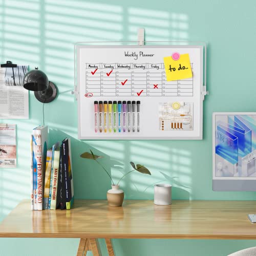 Maxgear Wall Hanging Dry Erase White Board, 16'' X 12'' Stand Small Double-Sided Desktop Whiteboard, 10 Markers, 6 Magnets, 1 Eraser, 1 Pen Clip,1 Wall Nail, Portable Whiteboard Easel For School, Home #TOP7