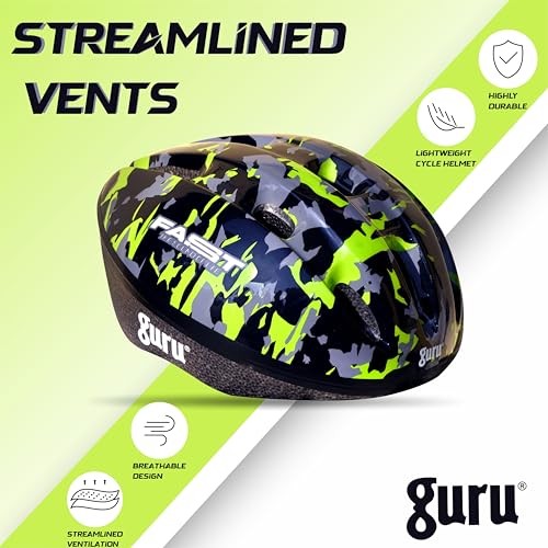 Image of GURU Cycling Helmet, Light Weight with Superior Ventilation, Helmet for Mountain, Road Bike & Skating Helmet with Premium Black EPS Foam Lining, Ideal for Adults and Kids