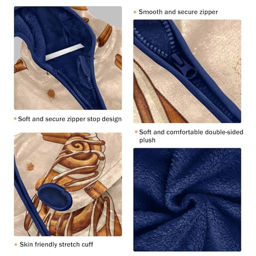 Cinnamon Rolls and Sticks Pattern Toddler Fleece Jacket Girl Boys Hooded Fleece Jacket Coat Warm Outwear Zip-up 3-10T3