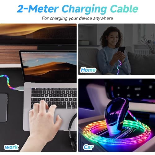 Aihoom LED Flowing Charging Cable, RGB Light-Up Phone Cord for Data Sync & Power, Durable TPE Anti-Tangle, Compatible with iPhone 7–14 (Lightning Connector) - Image 5