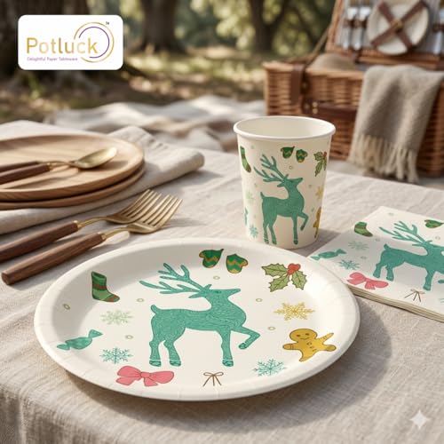 Image of Potluck Festive Celebrations Disposable Paper Plates | Pack of 10 | 9 Inch Food Grade Plates for Parties, Events, Snacks, Christmas, Birthday, Animal Theme Party, Kids Party & Meal Serving Pack