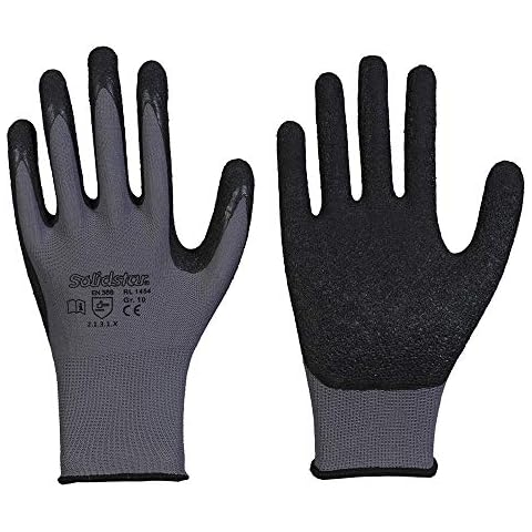 1 Paar SOLIDSTAR® Nylon-Feinstrick-Handschuhe mit Latex-Beschichtung grau/schwarz Größe 8 Cover