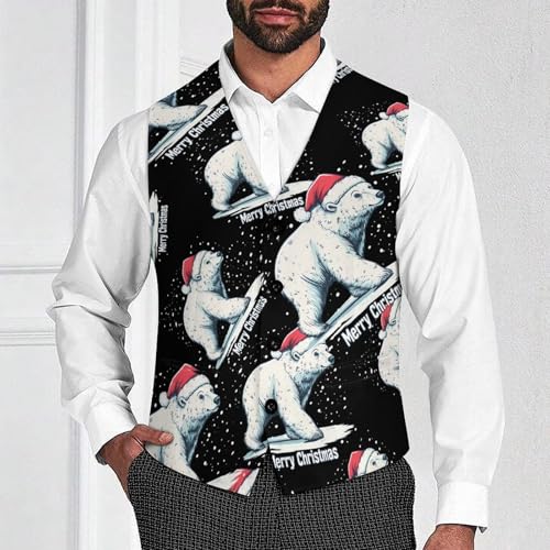 White Bear Christmas Men's Suit Vests Dress Vest V-Neck Waistcoat Slim Business Formal with Pocket2