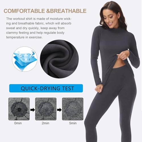 Image of Women's Mock Neck Thermal Underwear Winter Fleece Ultra-Soft Warm Base Layer Set
