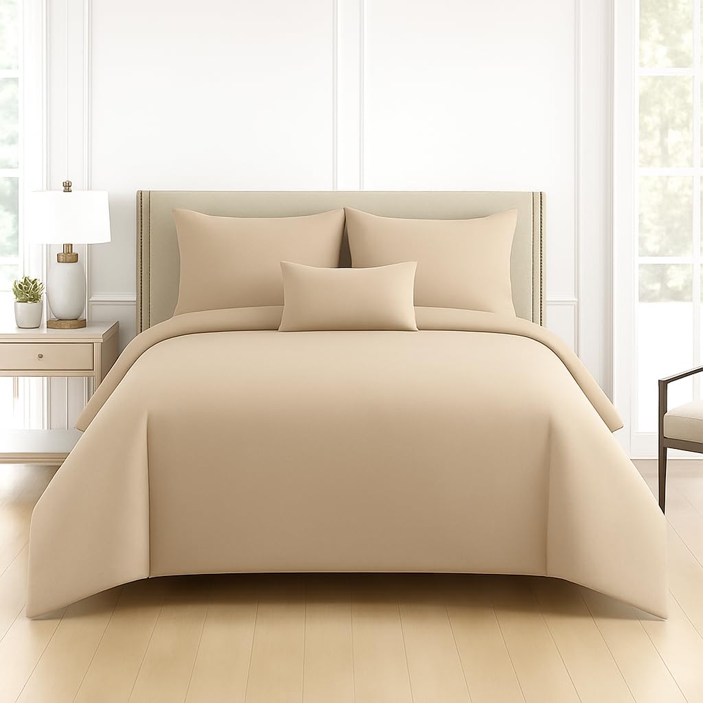 DECOR2ADMIRE 300 TC Premium Glace Cotton Solid Plain Double Bedsheet with 2 Pillow Covers Luxury, Comfort & Style in Every Thread (90" x 100") (Beige)-image-46