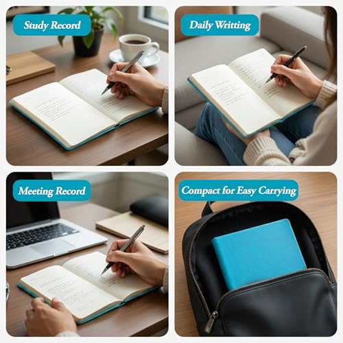 Image of GLUN Soft Touch PU Leather A5 Notebook, Turquoise Cover Portable Pocket Diary Notepad with Schedule, 242 Writing Pages for Home, School & Office Use