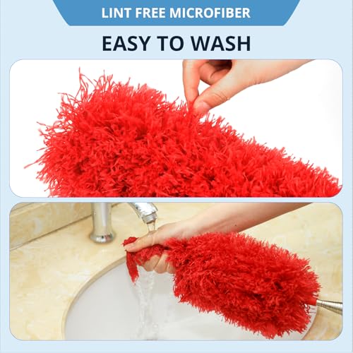 Image of ZZ LAZYCOTTAGE Microfiber Duster with Extension Pole,Washable Bendable Head Ceiling Fan Duster,15-100 inch (Red)
