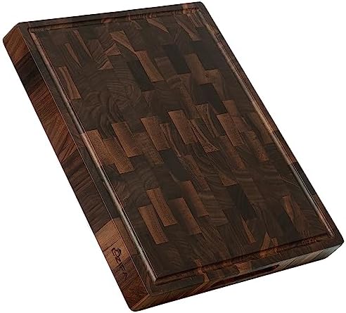 Cozifa End Grain Walnut Wood Butcher Block Cutting Board 17"x12"x1.6" for Kitchen With Juice Groove, Inner Handles, Gift Box Packaging and Finished with Beeswax, Linseed & Lemon Oil