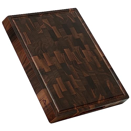 Cozifa End Grain Walnut Wood Butcher Block Cutting Board 17"X12"X1.6" For Kitchen With Juice Groove, Inner Handles, Gift Box Packaging And Finished With Beeswax, Linseed & Lemon Oil #TOP1