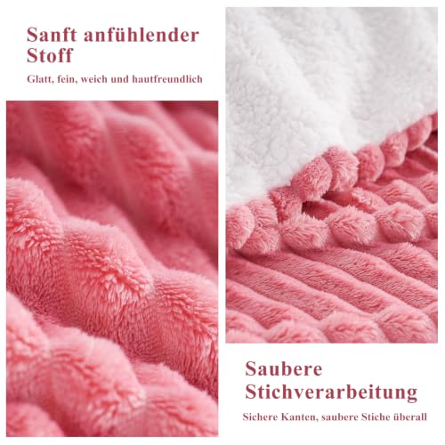 Aisbo Dicke Cord Sherpa Decke Rosa - Warme Kuscheldecke Flauschig 130x150 cm Winter Plüsch Kuscheldecken als Sofadecke Couchdecke Überwurf… – Ansicht 6