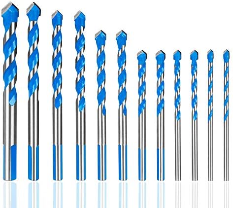 Hakkin 12 Pcs Masonry Drill Bits Set, 3mm - 12mm Concrete Drill Bits Set for Cement Glass Wall Brick Wood, Metric System Tungsten Carbide Tip Triangle Alloy Industrial Strength with Storage Case(Blue)