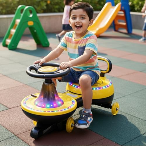 Image of Toyzone Orbiter Electric Magic Car (Yellow) | Rechargeable Ride On with 12V 4.5 AH Battery | Colourful LED Lights & Music | Made in India | 6M Battery Warranty | Age 2-10 Years, Upto 30 KGs