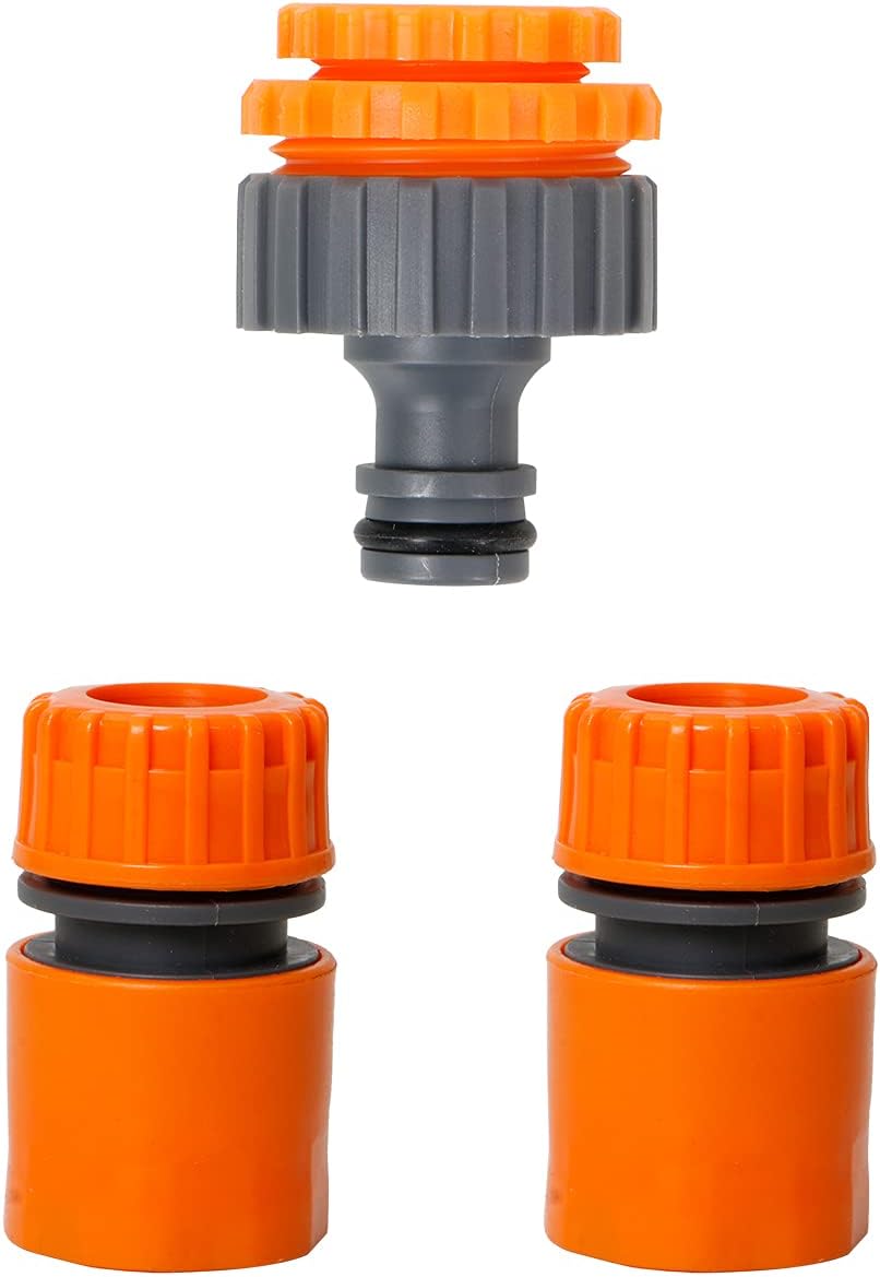 HOKIPO 3 in 1 Tap Adapter and 1/2" Garden Hose Quick Connector for Kitchen Gardening Car Washing Cleaning - Set of 3 (AR-3719 + AR-1590 * 2)