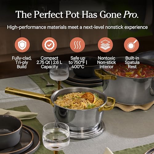 Our Place Titanium Pro Mini Cookware Duo – Always Pan & Perfect Pot with Nonstick No-Coating Technology | Tri-Ply Titanium & Stainless Steel | Safe for Oven, Induction & Cooktops up to 750°F | Gold - Image 4
