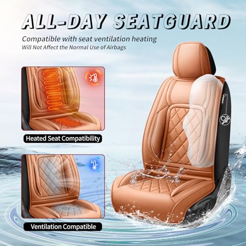 Image of Fit Equinox Car Seat Covers Compatible with Chevy Equinox 2011-2026, Premium Leather Breathable, Wear Resistant, Airbag Compatible, All-Weather Protection & Full Coverage, 2 Front Seat Brown