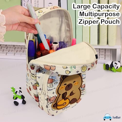 Image of FunBlast Pencil Pouch for Kids, Girls - Large Capacity Multipurpose Stationery Zipper Pouch for Kids & Adults, Kawaii Aesthetic Pencil Case Organizer, Cute School Supply Bag (BG)