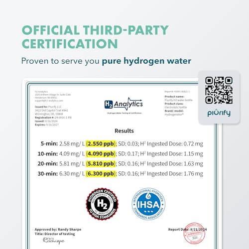 Image of PIURIFY Hydrogen Water Bottle Generator | 6300+ PPB in 3 Cycles | 10 oz | Extended Warranty | USA Certified | SPE /PEM Tech | Portable | Silver