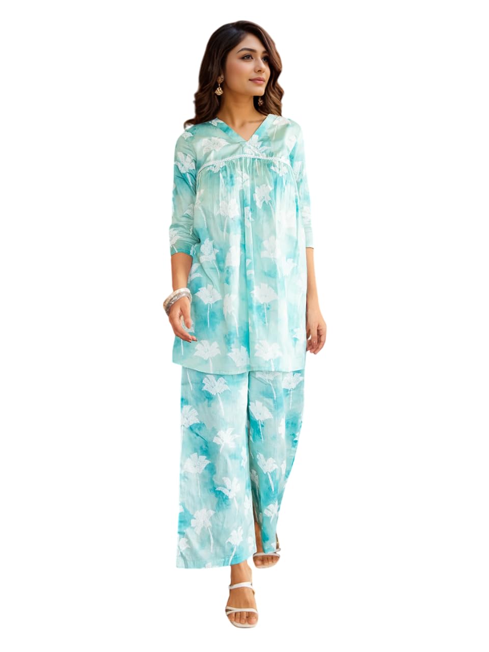nainvish Women's Rayon Blend Classic Above The Knee Co-ord Set (SD864_KB-L_Sky Blue-picture-16