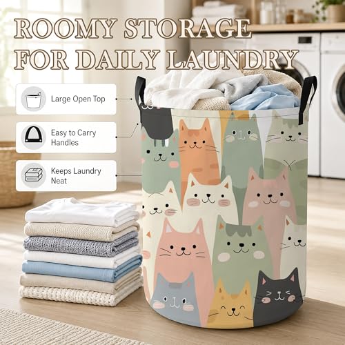 Image of Cute Cat Laundry Hamper, Cartoon Cat Laundry Baskets, Waterproof Oxford Cloth for Room /Bathroom /Bedroom /Dormitories 16x20.8 Inch