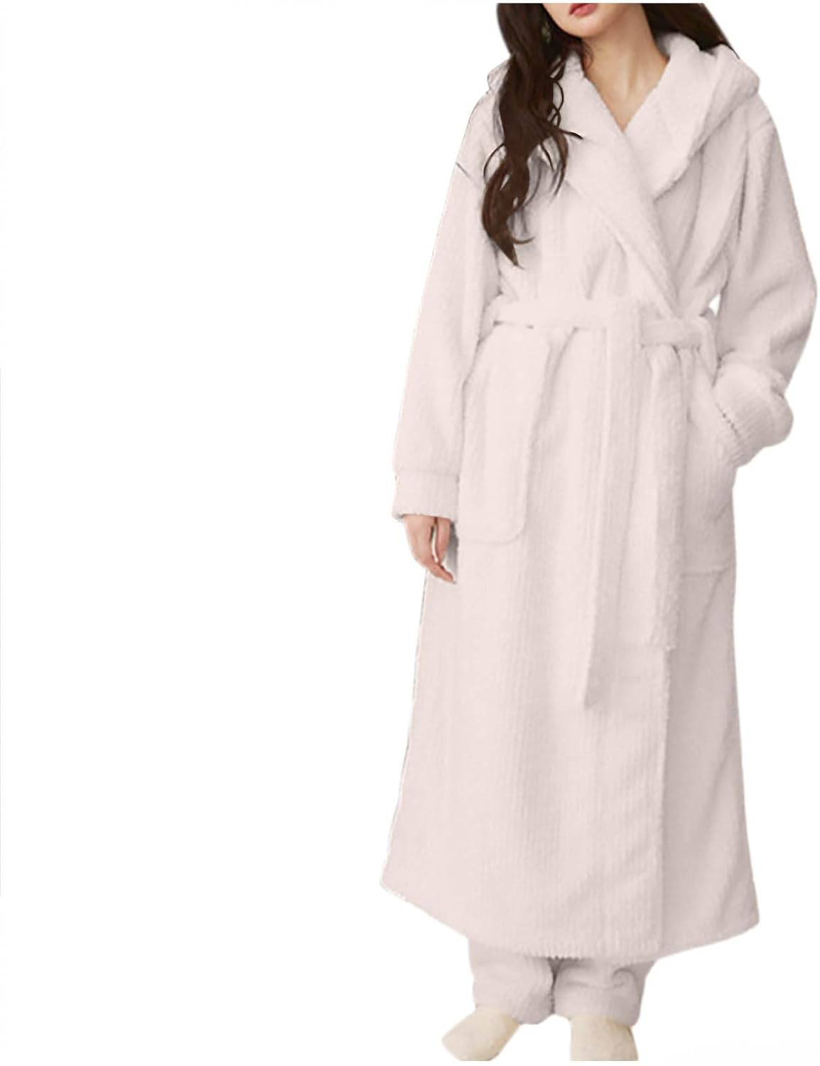 Womens Hooded Robe, Plush Fleece Soft Bathrobe Cozy Thick Warm Winter