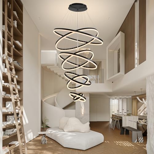 Grand lustre LED doré de prestige luminaire moderne ajustable pour haut plafond - 6
