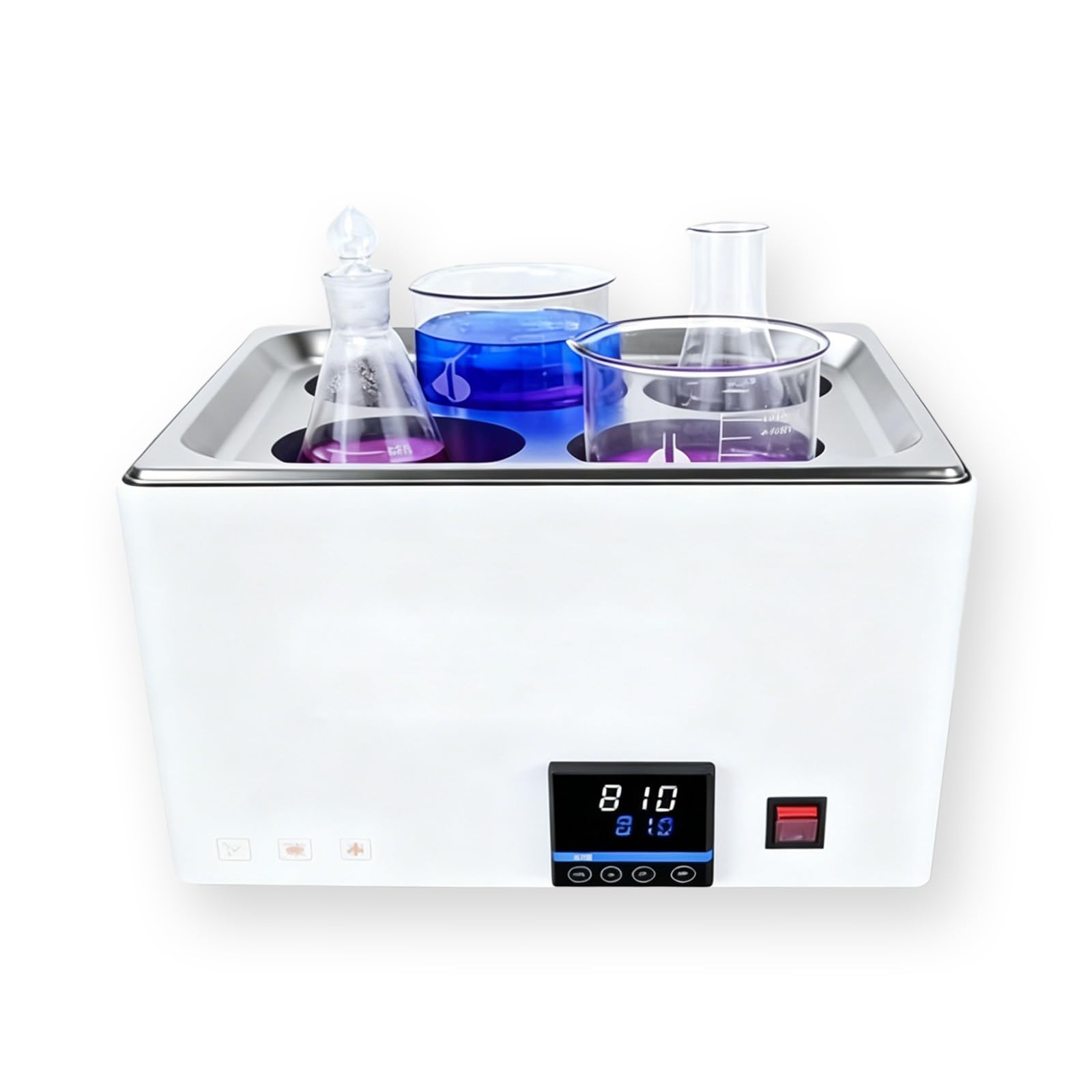 Baño María Laboratorio Digital, Baño Termostático De Acero Inoxidable Con Temporizador 999 Minutos Y Protección Contra Falta De Agua Para Investigación Y Análisis Muestras(4 Hole)