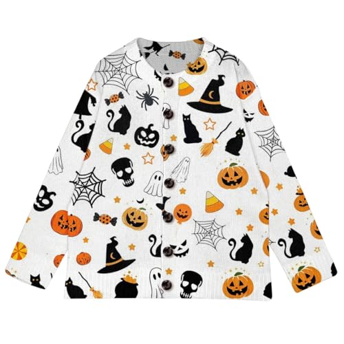Halloween Cardigan for Women 2025 Plus Size Pumpkin Face Print Sweater Spooky Season Lightweight Long Sleeve Coats3