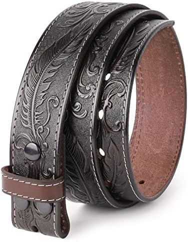 NPET Full Grain Cowhide Leather Western Belt with Engraved Tooling for Men without Buckle