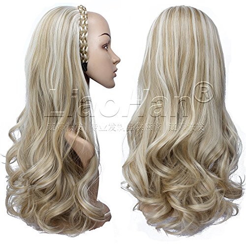 Liaohan Fashion Long Wavy 3/4 Half Wig Fall with Braided Hairband Highlight Brown Blonde Hair Fall Color: 613H24