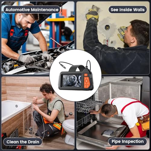 Image of Endoscope Camera with Light: 4.3 inch 1080P HD Dual-Lens Inspection Borescope Camera for Sewer - 16.4ft Waterproof Industrial Endoscope - Flexible Snake Bore Scope for Plumbing Automotive