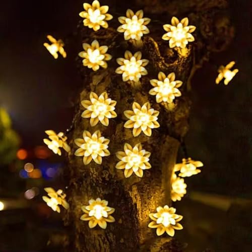 Image of Xenith 14 LED Double Silicone Lotus Flower Fairy String Decorative Lights for Diwali Christmas Tree Home Balcony Bedroom Navratri Ganpati Valentine Decoration (Warm White, 3.5 Meter)
