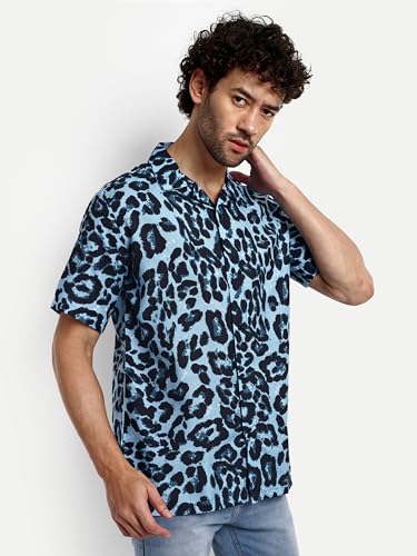 Image of GRECIILOOKS Men Rayon Casual Stylish Printed Regular Fit Formal Half Sleeve Shirt