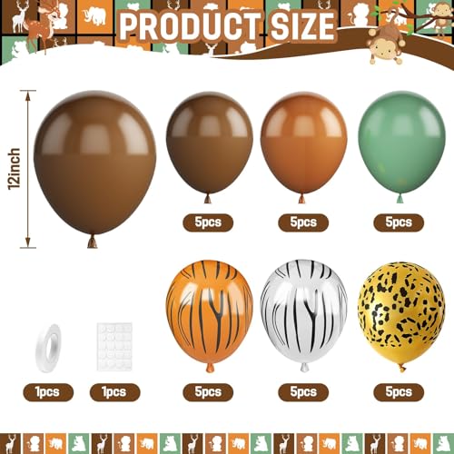 Image of Jungle Safari Balloons, 30 Pcs 12inch Brown Green Balloon With Tiger Zebra Animal Paw Print Latex Balloons for Boy and Girls Birthday Party Baby Shower Jungle Safari Them Party Decorations