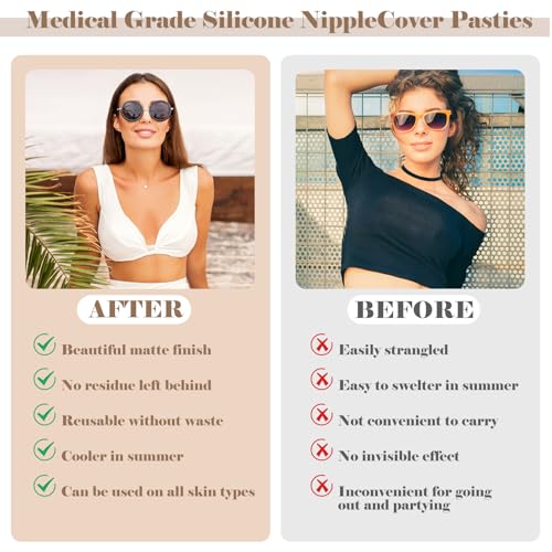 Image of Tondiamo 4 Pairs Silicone Nipple Covers with Piercing Diamond Adhesive Reusable Fake Nipple for Women With Piercing