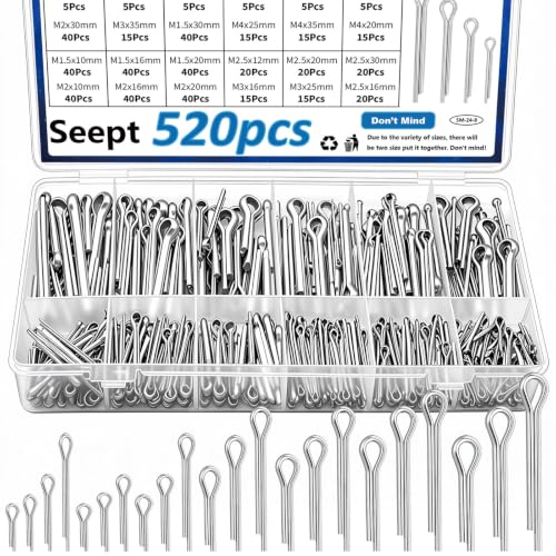 Image of 520Pcs Cotter Pins 24-Sizes 304 Stainless Steel Cotter Pins Assortment Kit Used for Hitch Lock System, Trucks, Engine Repair