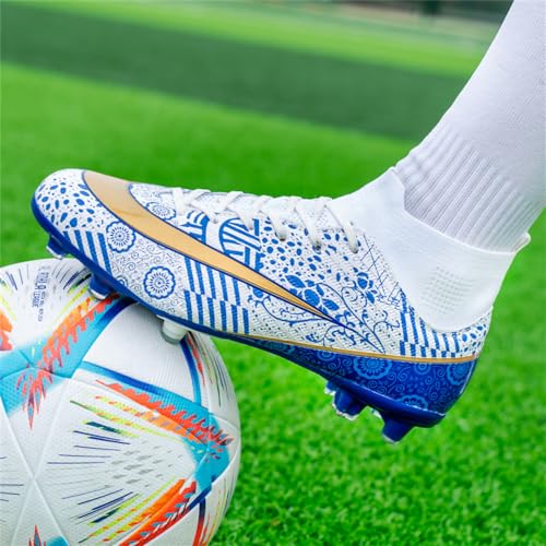 VTASQ Football Boots Boys High Top Spikes Soccer Training Shoes Cleats Profession Athletics Outdoor Competition Breathable Sneakers for Unisex 1White Blue UK 6 - Image 6