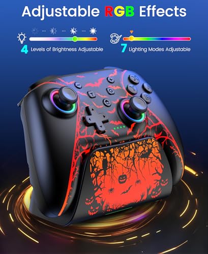 Image of Switch 2 Controller for Nintendo Switch 2 /Switch /OLED /Lite, Wireless Switch Controllers with Charging Dock, RGB Switch 2 Pro Controller with Hall Effect, Macro, Turbo and Vibration, Pumpkin Glow