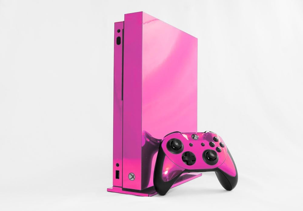 Pink Chrome Mirror - Vinyl Decal Mod Skin Kit by System Skins - Compatible with Microsoft Xbox One X (XB1X)