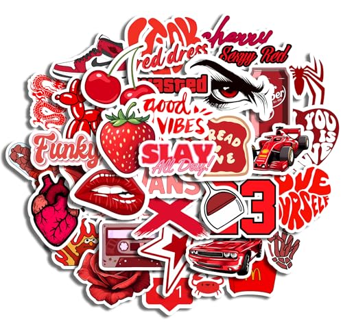 Image of 38Pcs Red Aesthetic Vinyl Stickers - Red Mood | Waterproof, Laminated, Reusable, Self-Adhesive Stickers for Laptop, Phone, Diary, Scrapbook, Journal, Gift Box, Aesthetic Room Decor