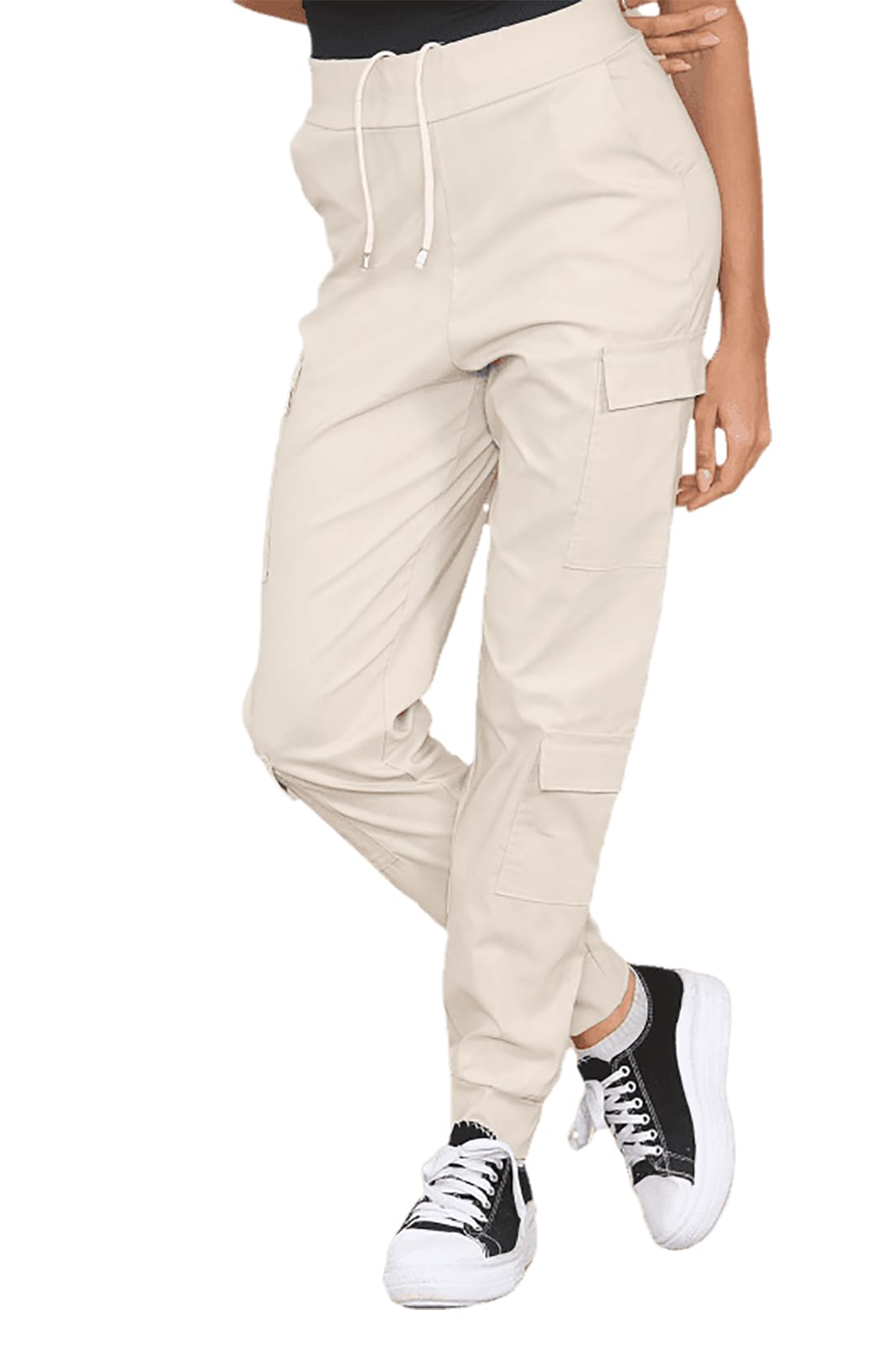 Womens Full Length Multi Pocket Cargo Trousers Ladies High Waist Work Wear Stretch Pants
