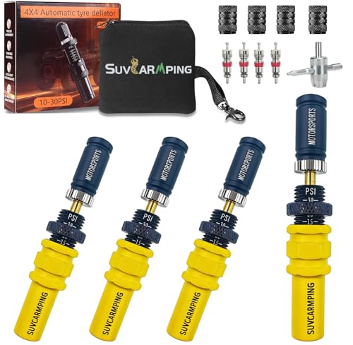 Image of SUVCARMPING Adjustable Auto-Stop Tire Deflator Valve Kit (10-30 PSI) 4 PCS Screw-on Tyre Air Down Tool for Offroad 4x4,(MS-TD03)
