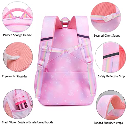 Wraifa Girls Backpack Elementary School Backpacks For Girls Cute Princess Preschool Middle School Bag Kids Bookbag (Pink With Lunch Box) #TOP3
