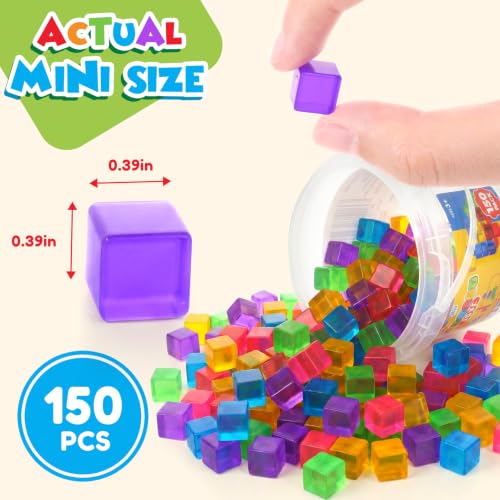 LESONG Mini Sticky Stacking Cubes for Kids: 150 PCS Washable Sensory Building Toy, Soft Squishy 0.39 inch Cubes with Storage Box, Balanced Stickiness for 2D & 3D Building, Translucent Travel Toy by LESONG - Used condition - Image 8