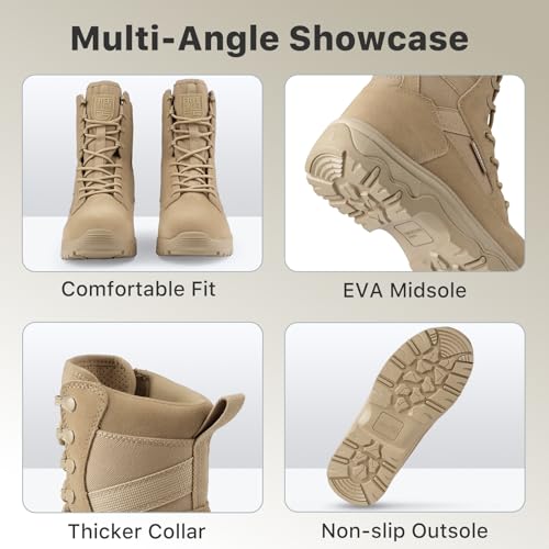 Image of FREE SOLDIER Women's Tactical Boots 8 Inches Lightweight Combat Boot Durable Military Work Outdoors Boots Desert Boot for Women