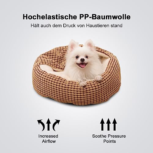 Nyescasa Hundebett Katzenbett mit Kapuze Hundematte Katzenschlafplatz Hundesofa Katzensofa Hundekörbchen Katzenkissen Hundekissen Runde Waschbar Rutschfest für Kleine Hunde Katzen Braun 40*40*22cm
